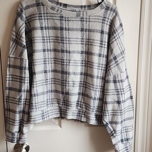 GAP Cream and Gray Plaid Fleece Sweater XL